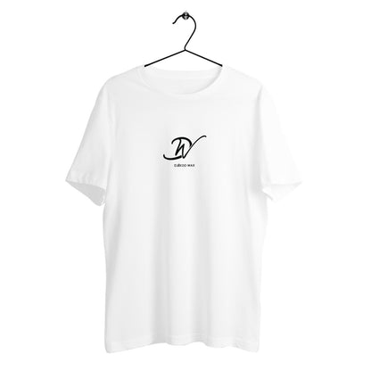 T-shirt unisexe blanc en coton biologique avec logo signature DW Djêkoo Wax imprimé noir - Fashion africaine durable