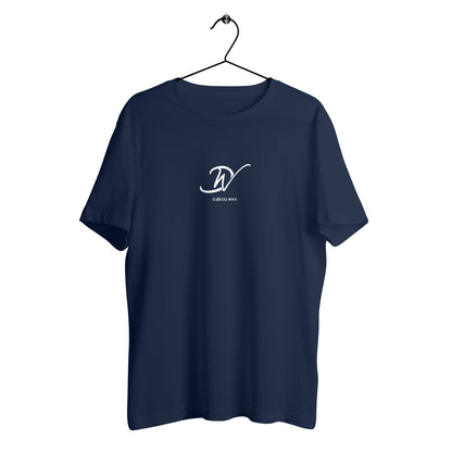 T-shirt unisexe bleu marine en coton biologique avec logo signature DW Djêkoo Wax imprimé blanc - Vêtement durable