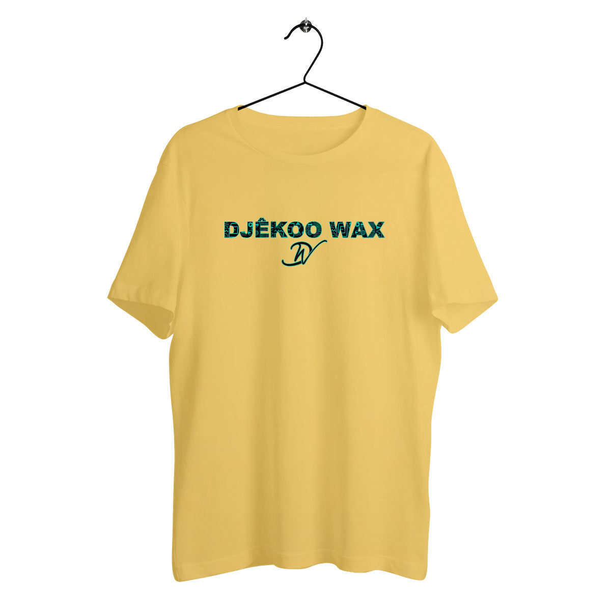 T-shirt bio unisexe jaune avec motif Bogolan vert et noir