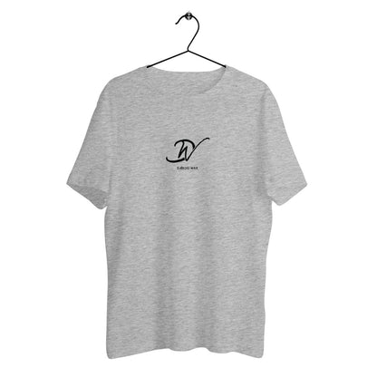 T-shirt unisexe gris chiné en coton biologique avec logo signature DW Djêkoo Wax imprimé noir - Vêtement éco-responsable