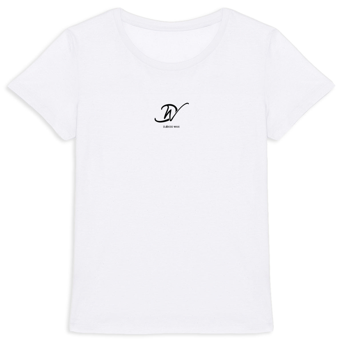 T-shirt femme blanc en coton bio avec logo Djêkoo Wax