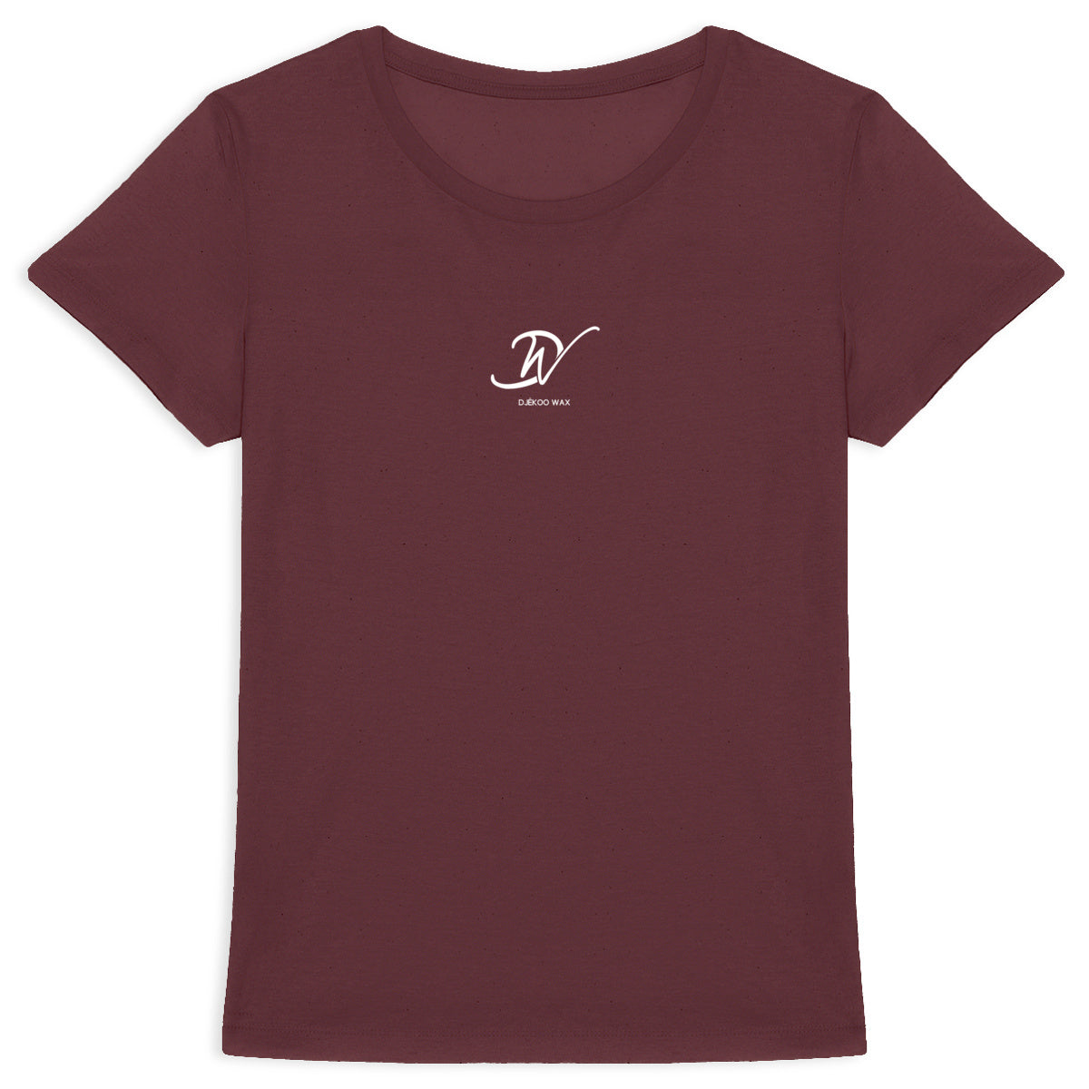 T-shirt femme bordeaux en coton bio avec logo Djêkoo Wax