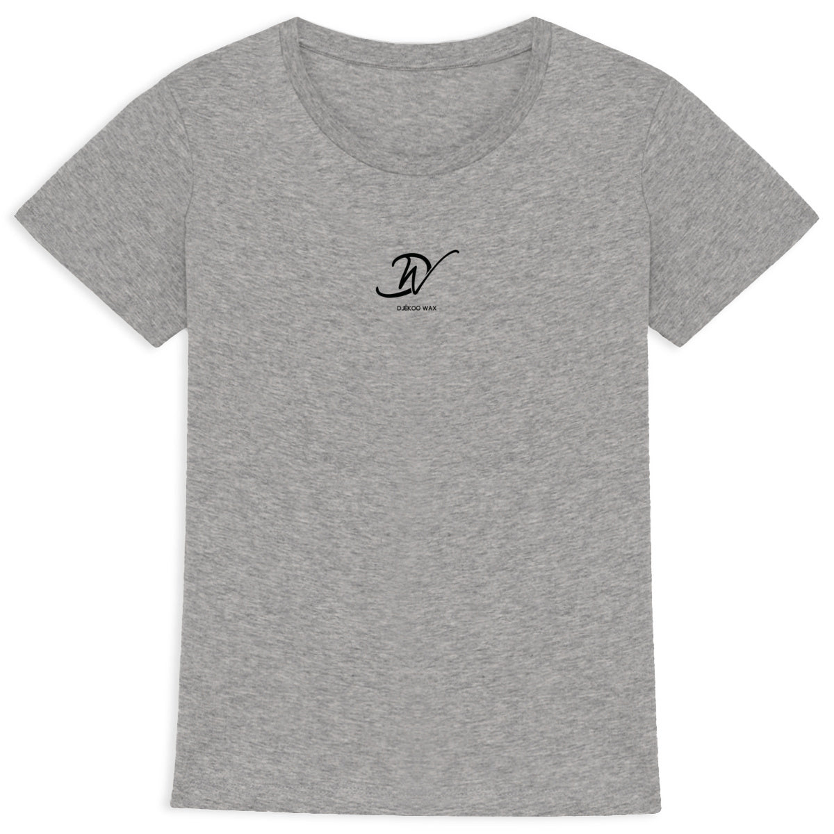 T-shirt femme gris en coton bio avec logo Djêkoo Wax