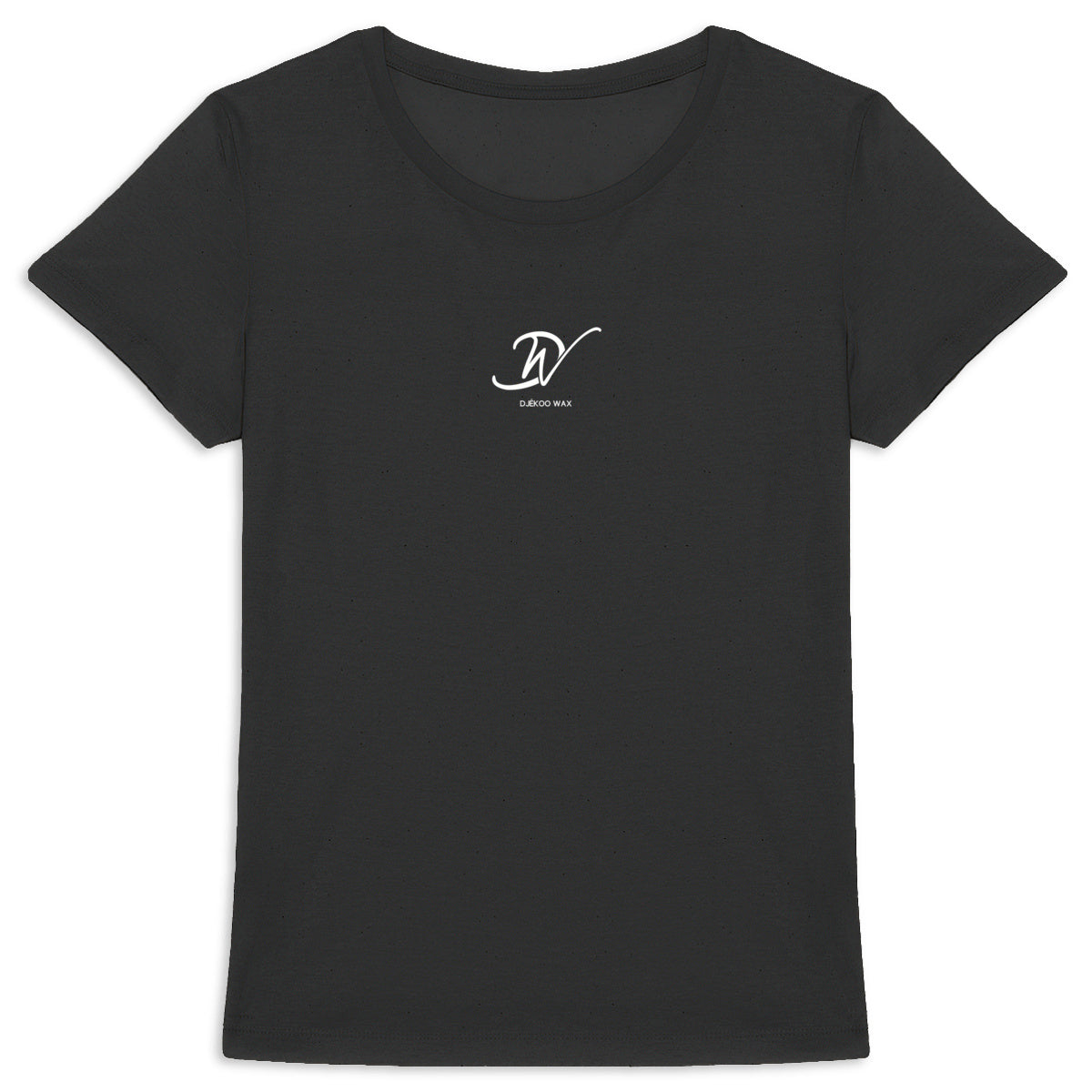 T-shirt femme noir en coton bio avec logo Djêkoo Wax