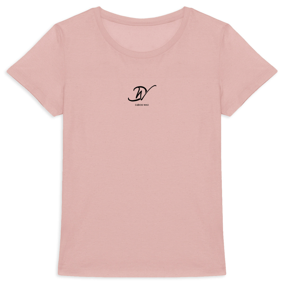 T-shirt femme rose en coton bio avec logo Djêkoo Wax