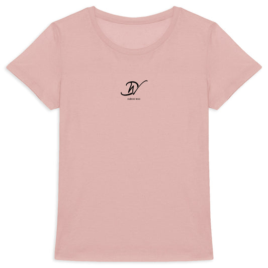 T-shirt femme rose en coton bio avec logo Djêkoo Wax
