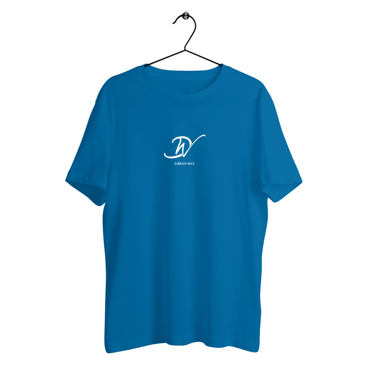 T-shirt unisexe bleu en coton bio GOTS avec logo Djêkoo Wax