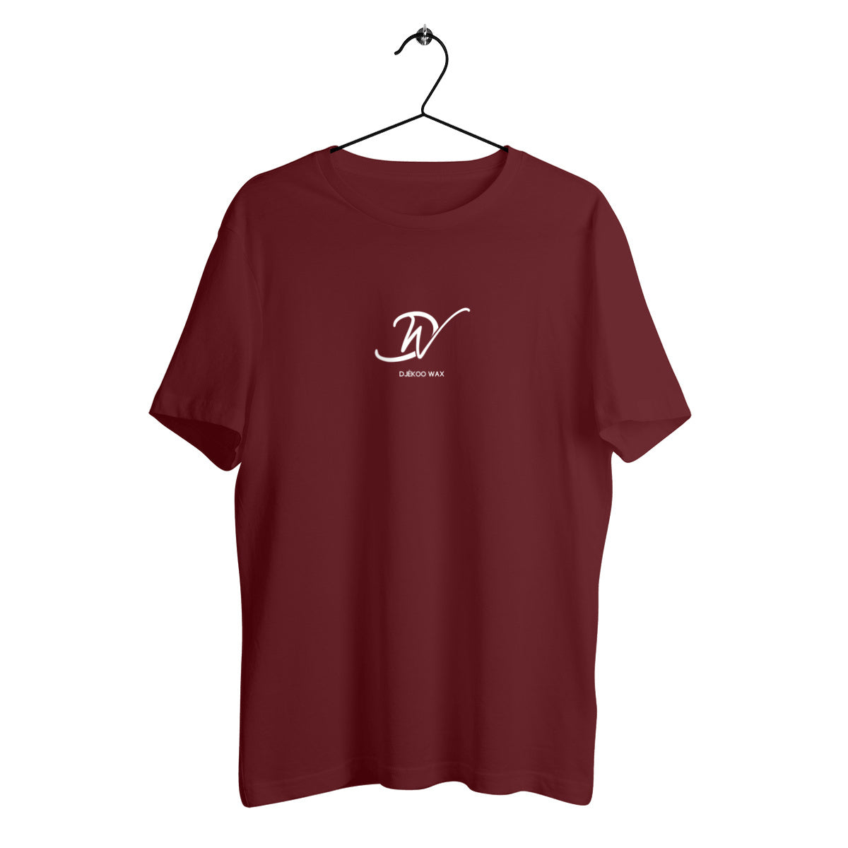 T-shirt unisexe bordeaux en coton bio GOTS avec logo Djêkoo Wax