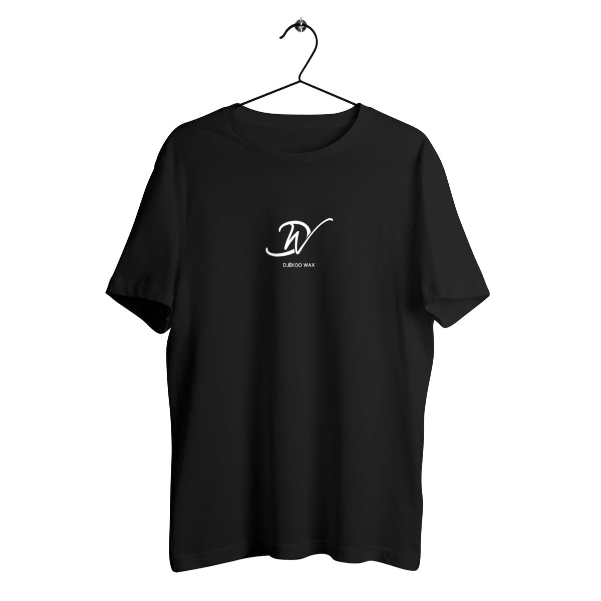 T-shirt unisexe noir en coton bio GOTS avec logo Djêkoo Wax