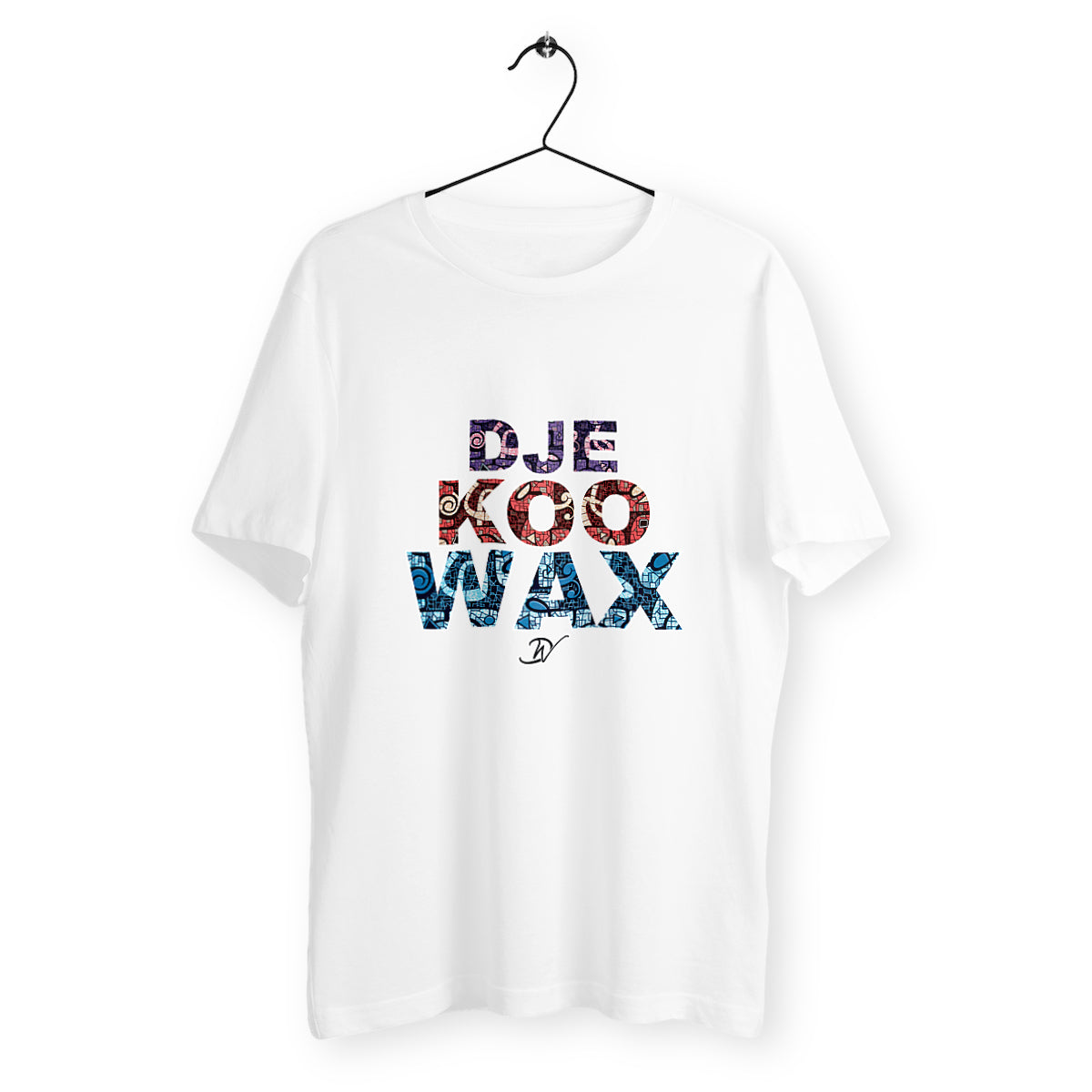 T-shirt wax africain unisexe blanc en coton bio avec imprimé graphique coloré Djêkoo Wax