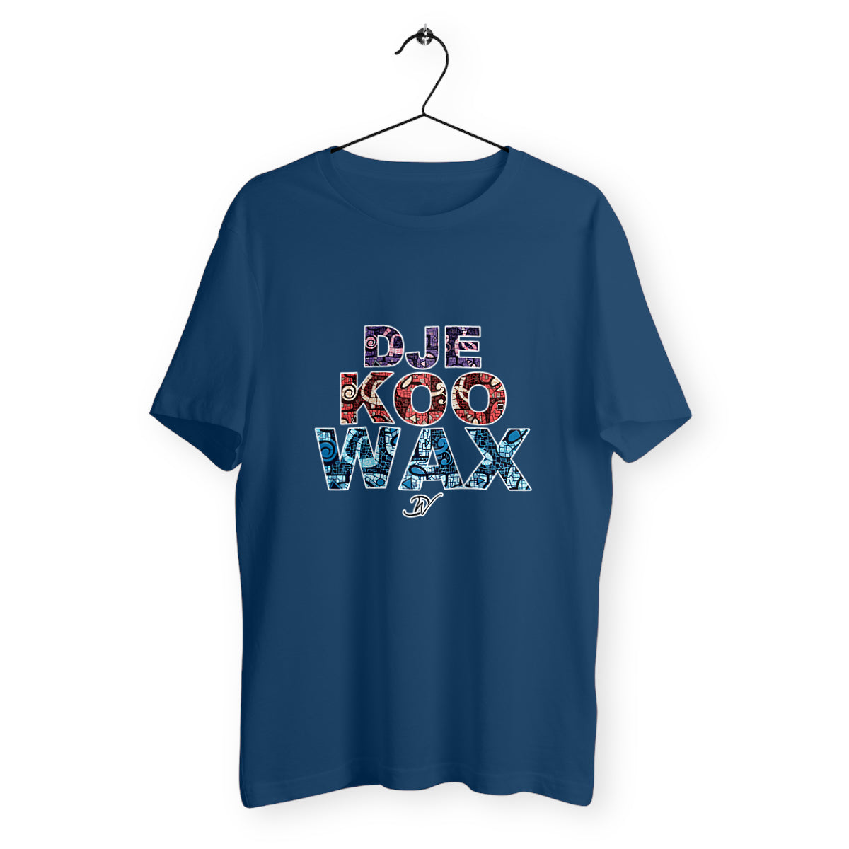 T-shirt wax africain unisexe bleu en coton bio avec imprimé graphique coloré Djêkoo Wax