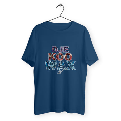 T-shirt wax africain unisexe bleu en coton bio avec imprimé graphique coloré Djêkoo Wax