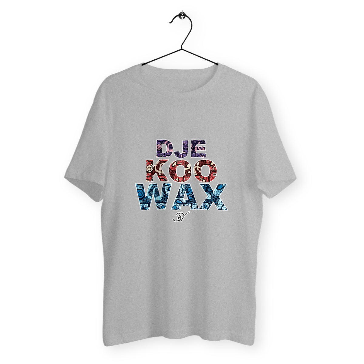 T-shirt wax africain unisexe gris en coton bio avec imprimé graphique coloré Djêkoo Wax