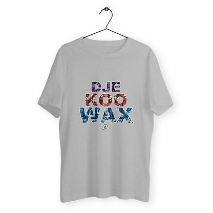 T-shirt wax africain unisexe gris en coton bio avec imprimé graphique coloré Djêkoo Wax