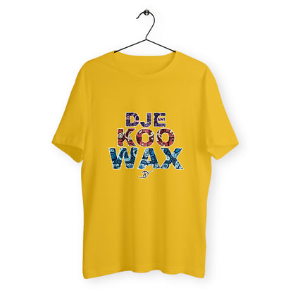 T-shirt wax africain unisexe jaune en coton bio avec imprimé graphique coloré Djêkoo Wax