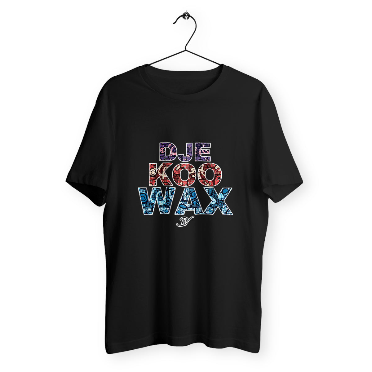 T-shirt wax africain unisexe noir en coton bio avec imprimé graphique coloré Djêkoo Wax
