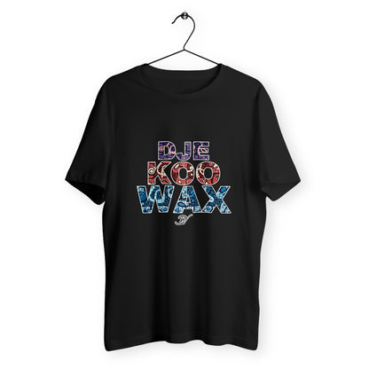 T-shirt wax africain unisexe noir en coton bio avec imprimé graphique coloré Djêkoo Wax