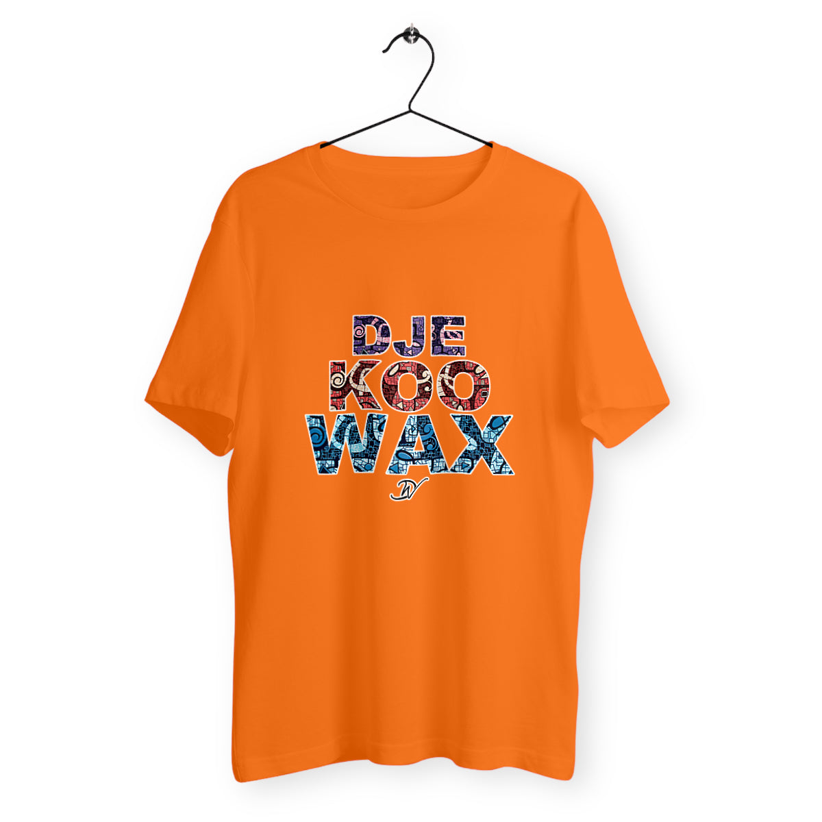 T-shirt wax africain unisexe orange en coton bio avec imprimé graphique coloré Djêkoo Wax