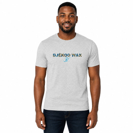 Homme portant un t-shirt wax unisexe ZigZag gris en coton biologique