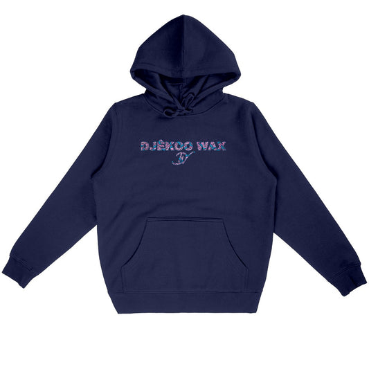 Sweat à capuche unisexe marine en coton bio avec motif wax Fleurs de Mariage
